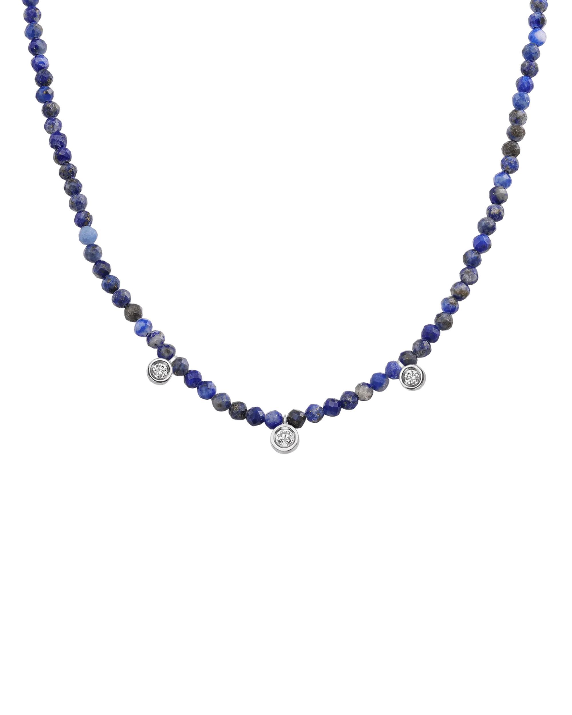 Emerald Gemstone & Three diamonds Necklace - 14K White Gold