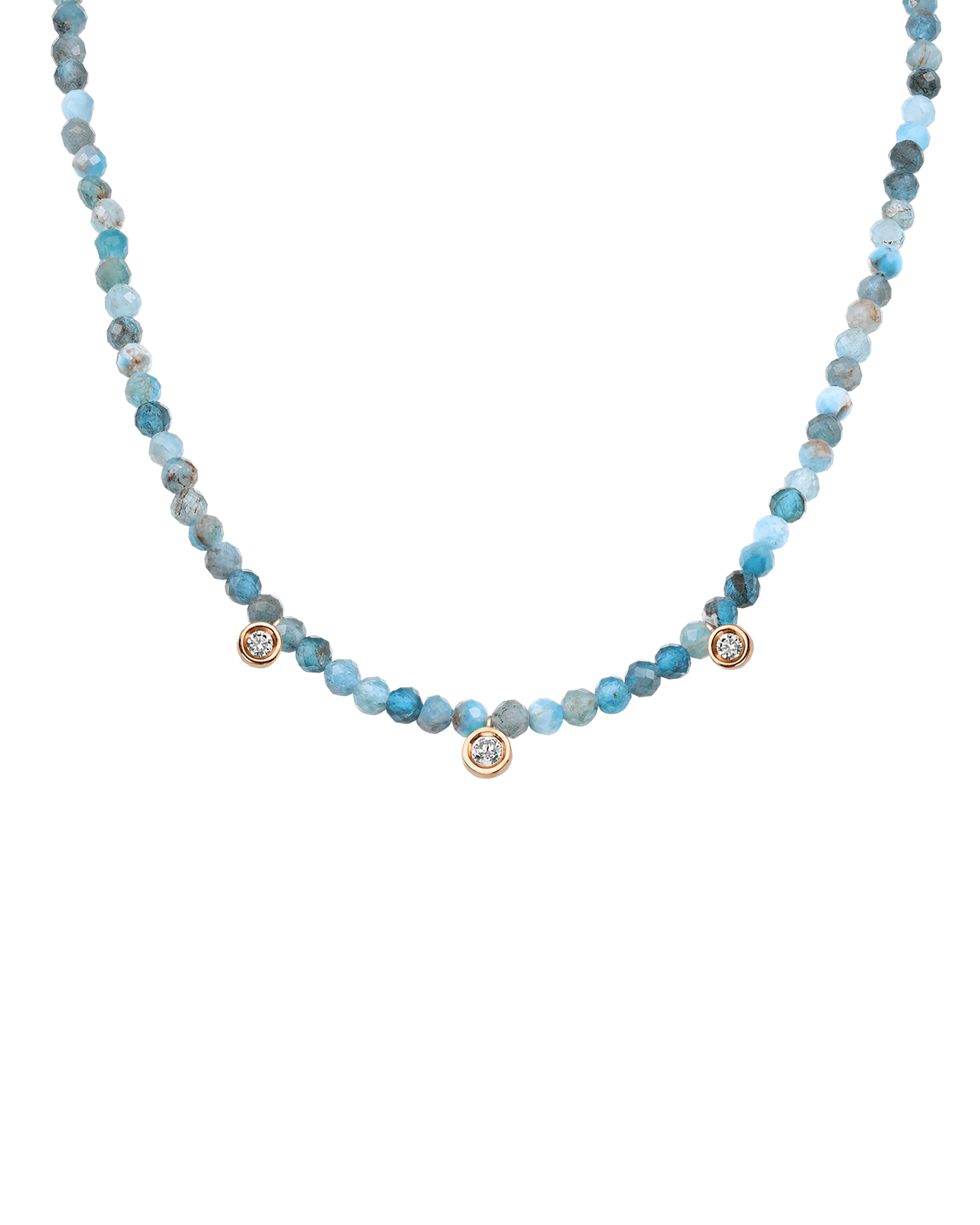 Emerald Gemstone & Three diamonds Necklace - 14K White Gold