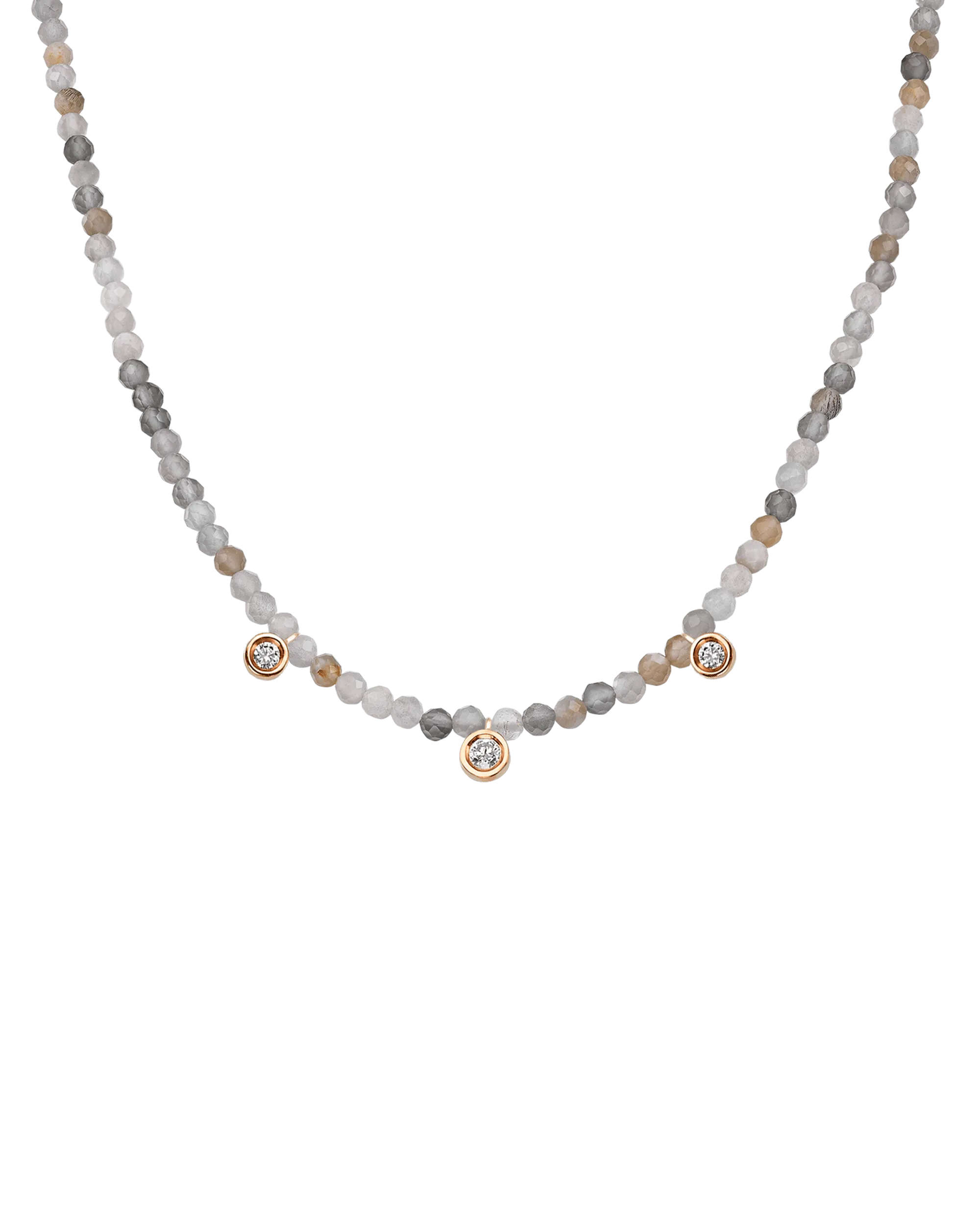 Emerald Gemstone & Three diamonds Necklace - 14K White Gold