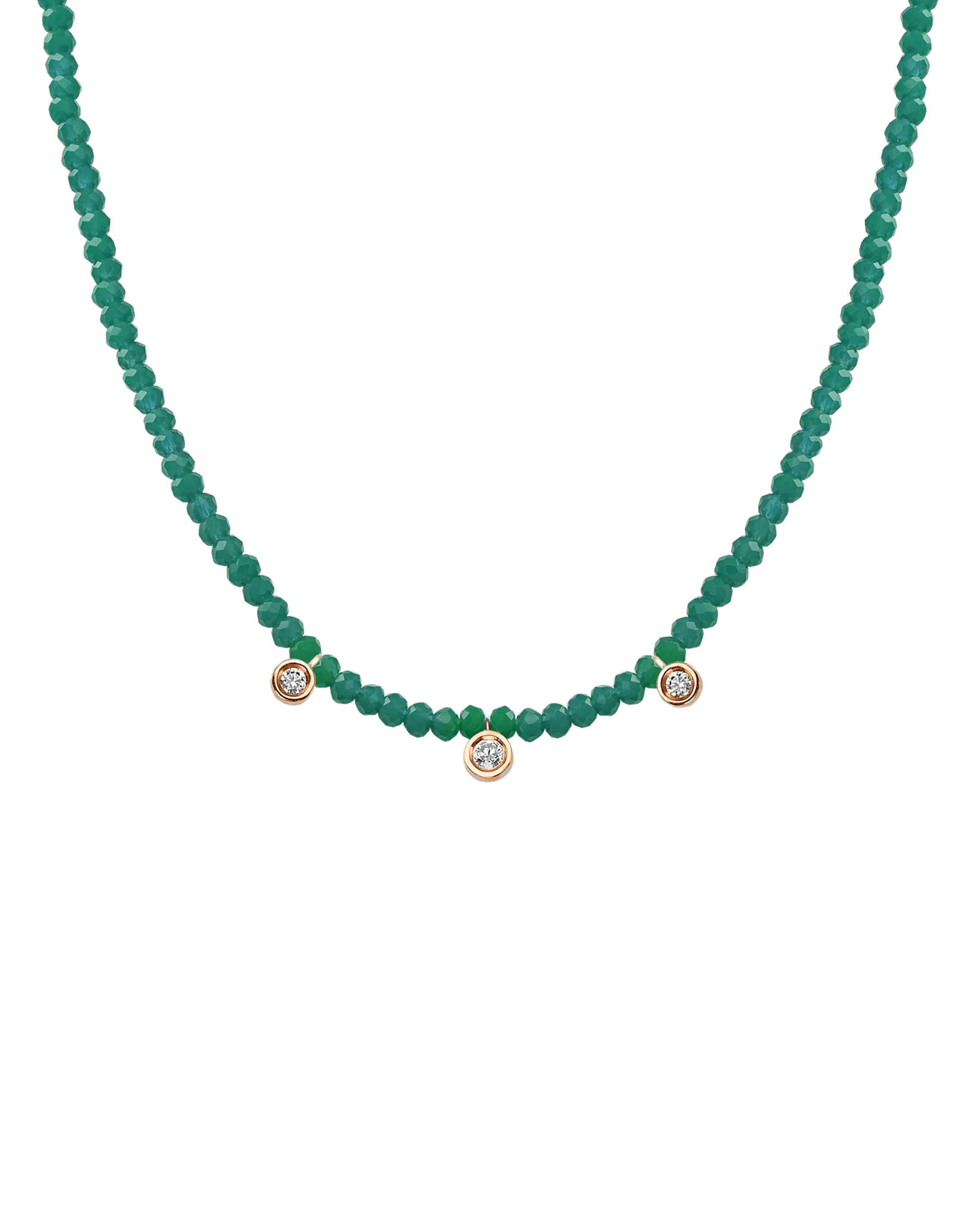 Emerald Gemstone & Three diamonds Necklace - 14K White Gold