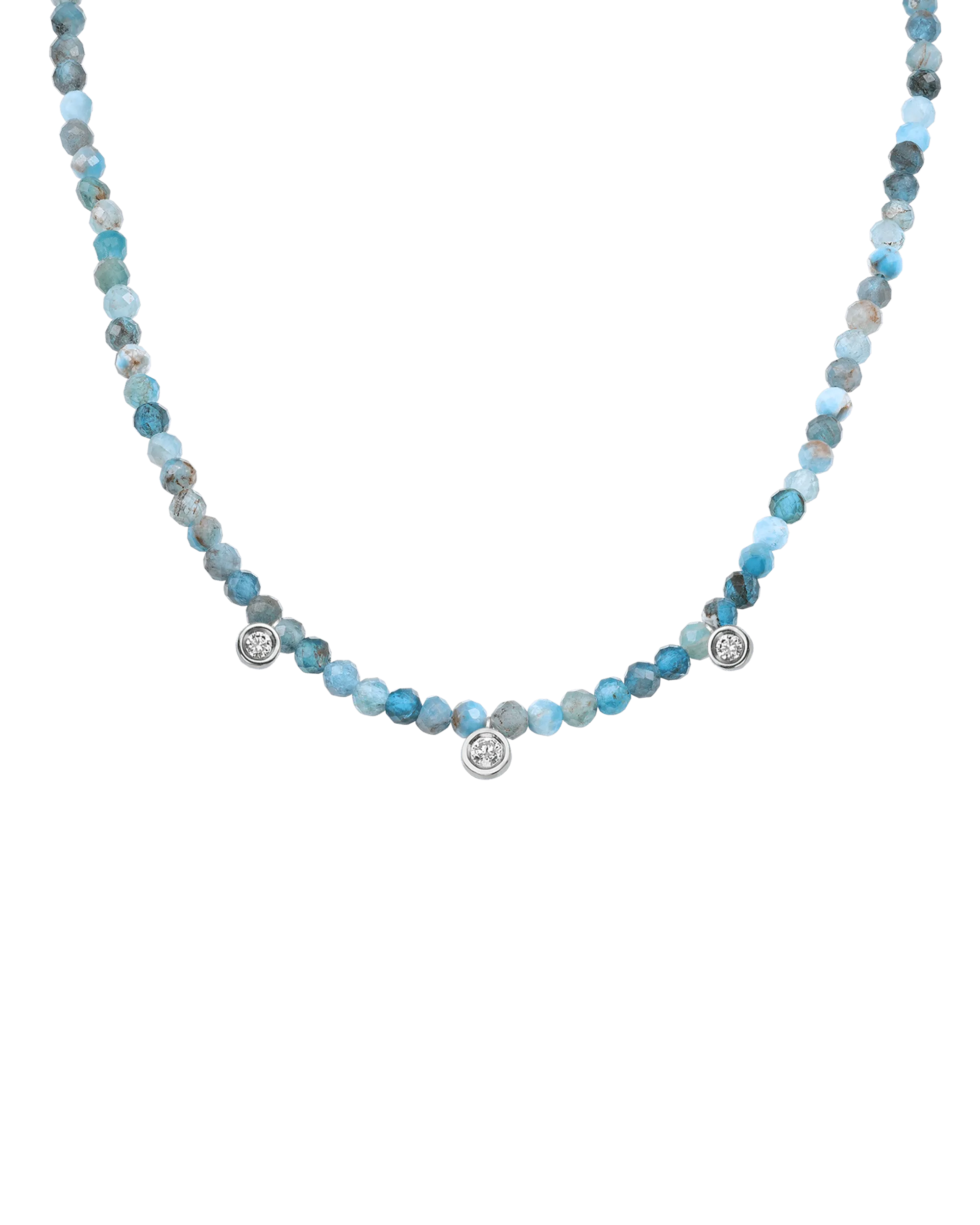 Emerald Gemstone & Three diamonds Necklace - 14K White Gold