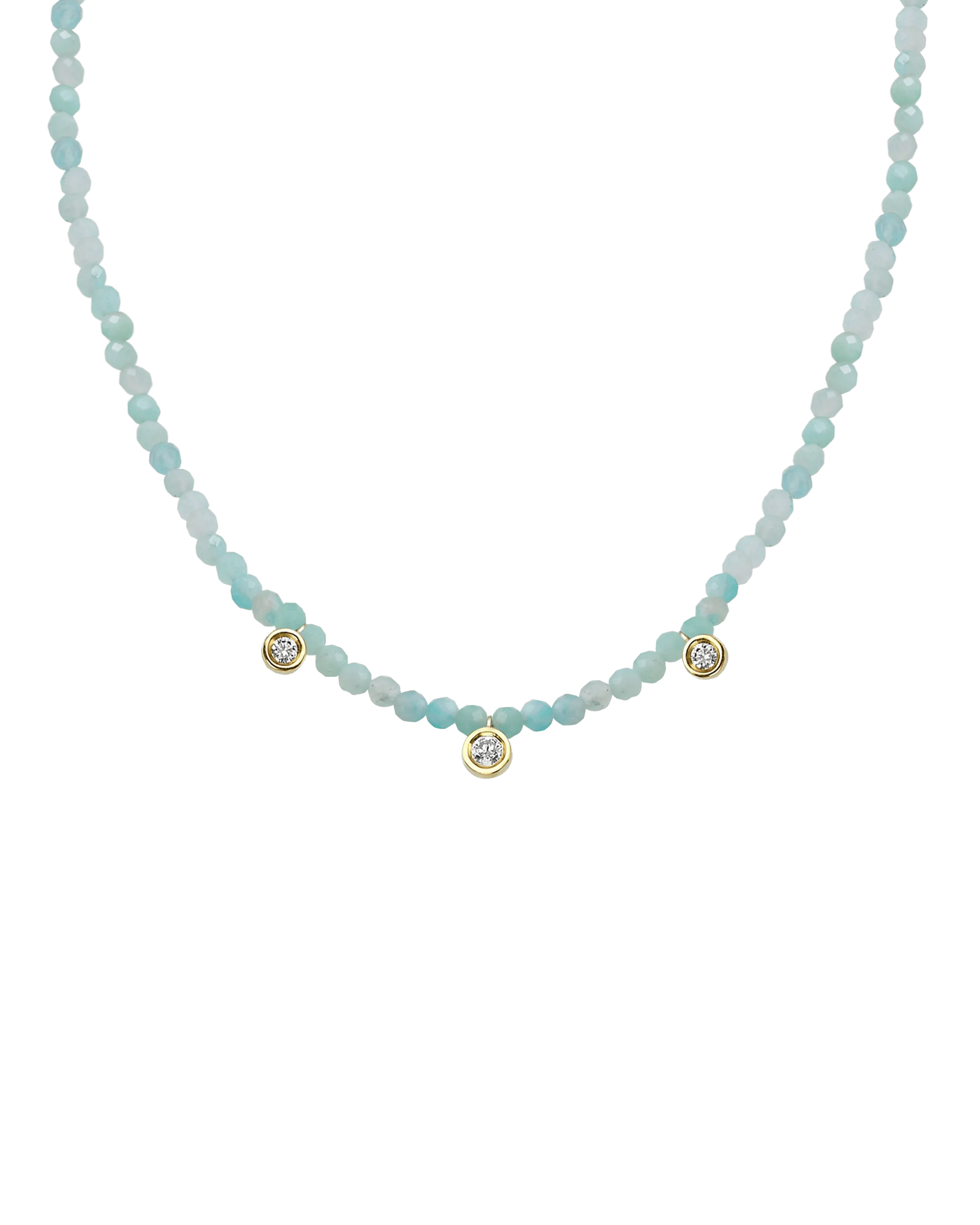 Emerald Gemstone & Three diamonds Necklace - 14K White Gold