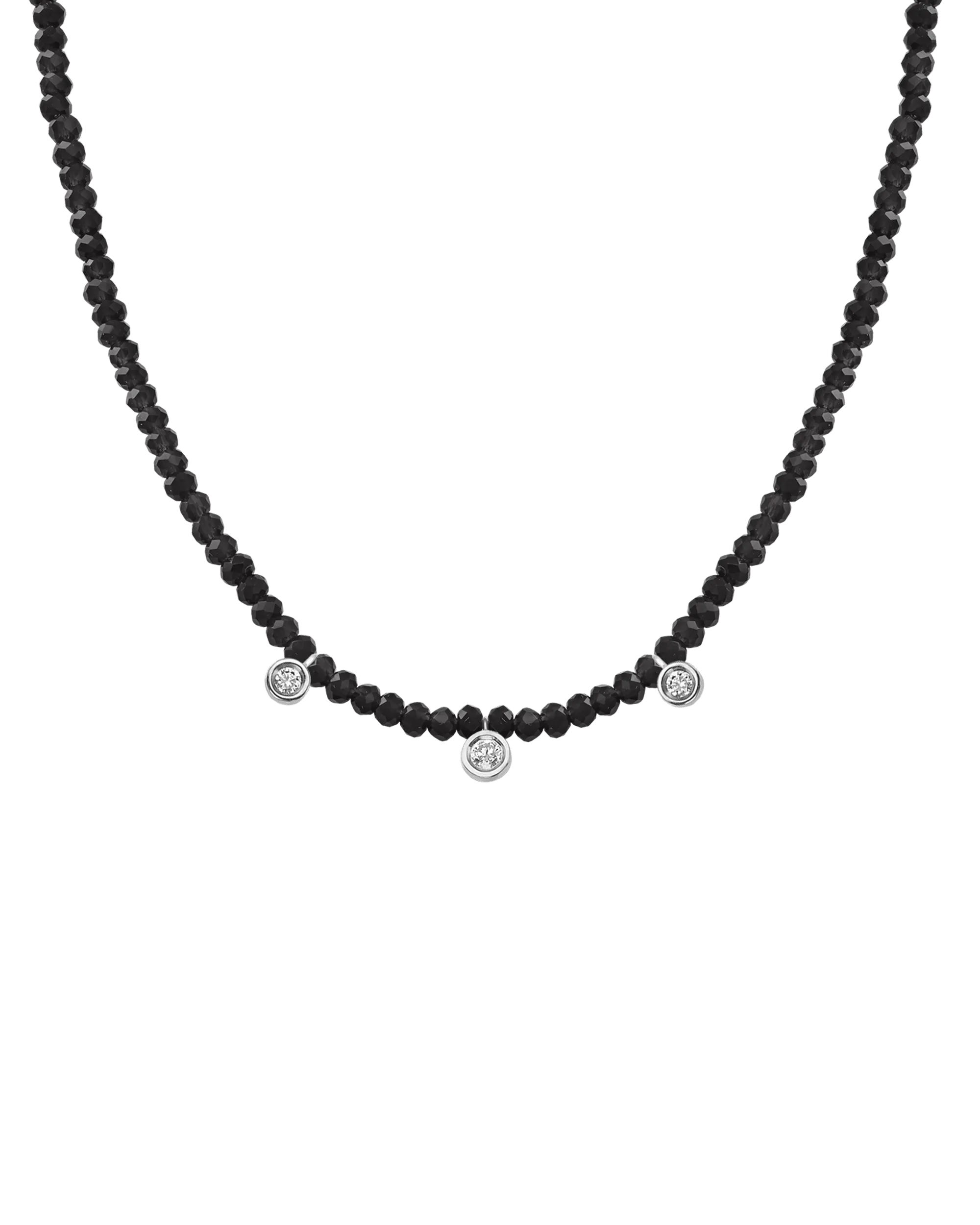 Emerald Gemstone & Three diamonds Necklace - 14K White Gold