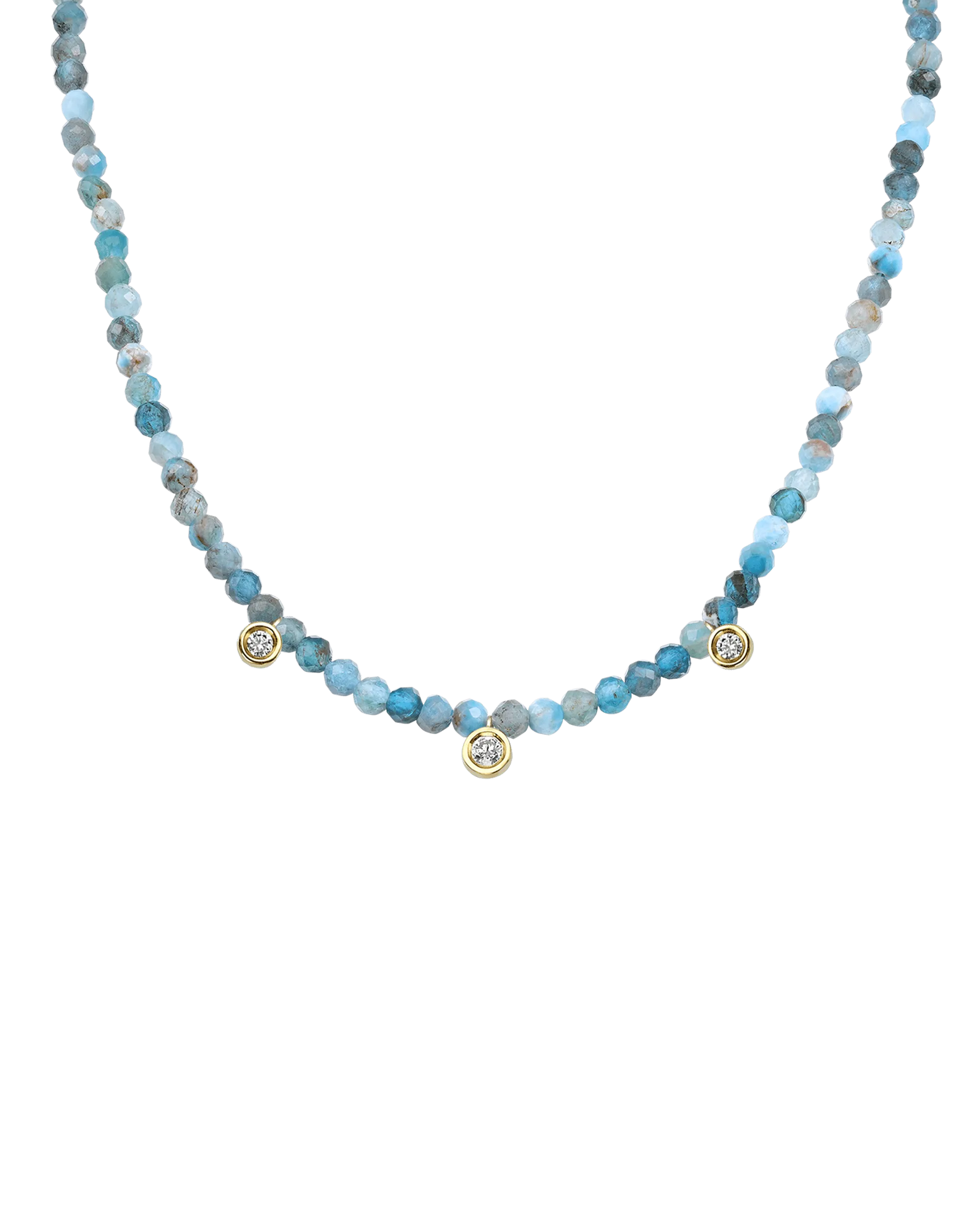 Emerald Gemstone & Three diamonds Necklace - 14K White Gold
