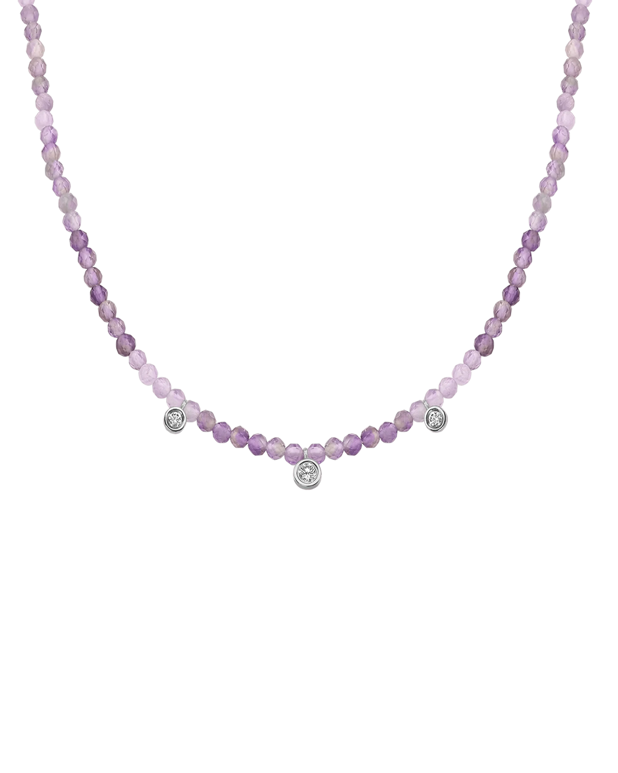 Emerald Gemstone & Three diamonds Necklace - 14K White Gold