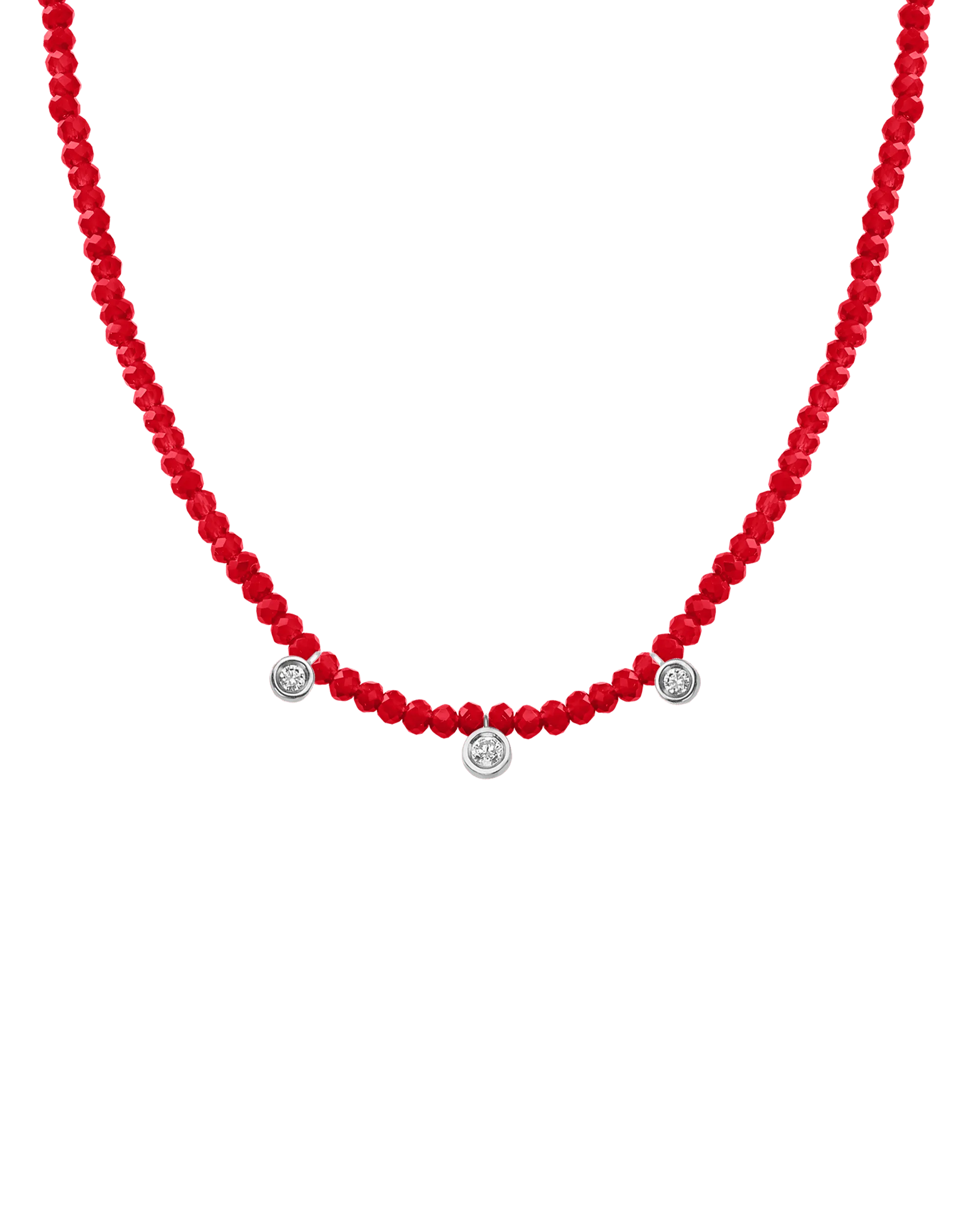 Emerald Gemstone & Three diamonds Necklace - 14K White Gold
