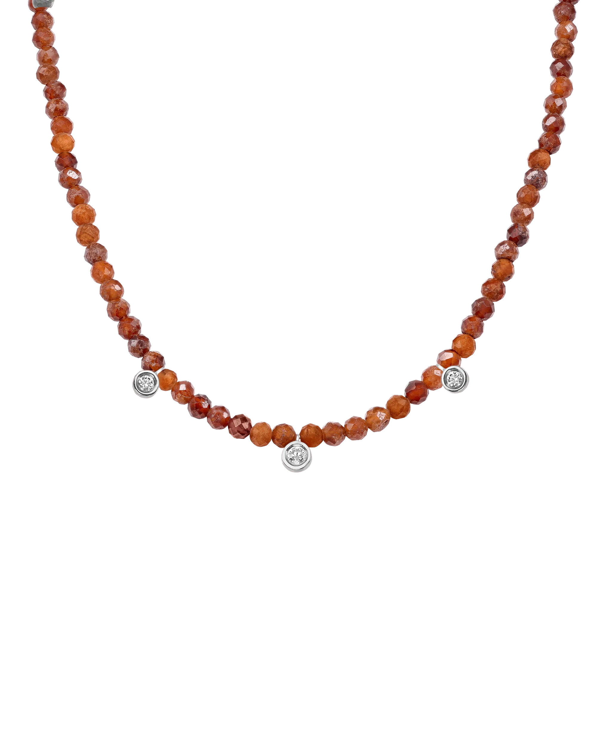 Emerald Gemstone & Three diamonds Necklace - 14K White Gold