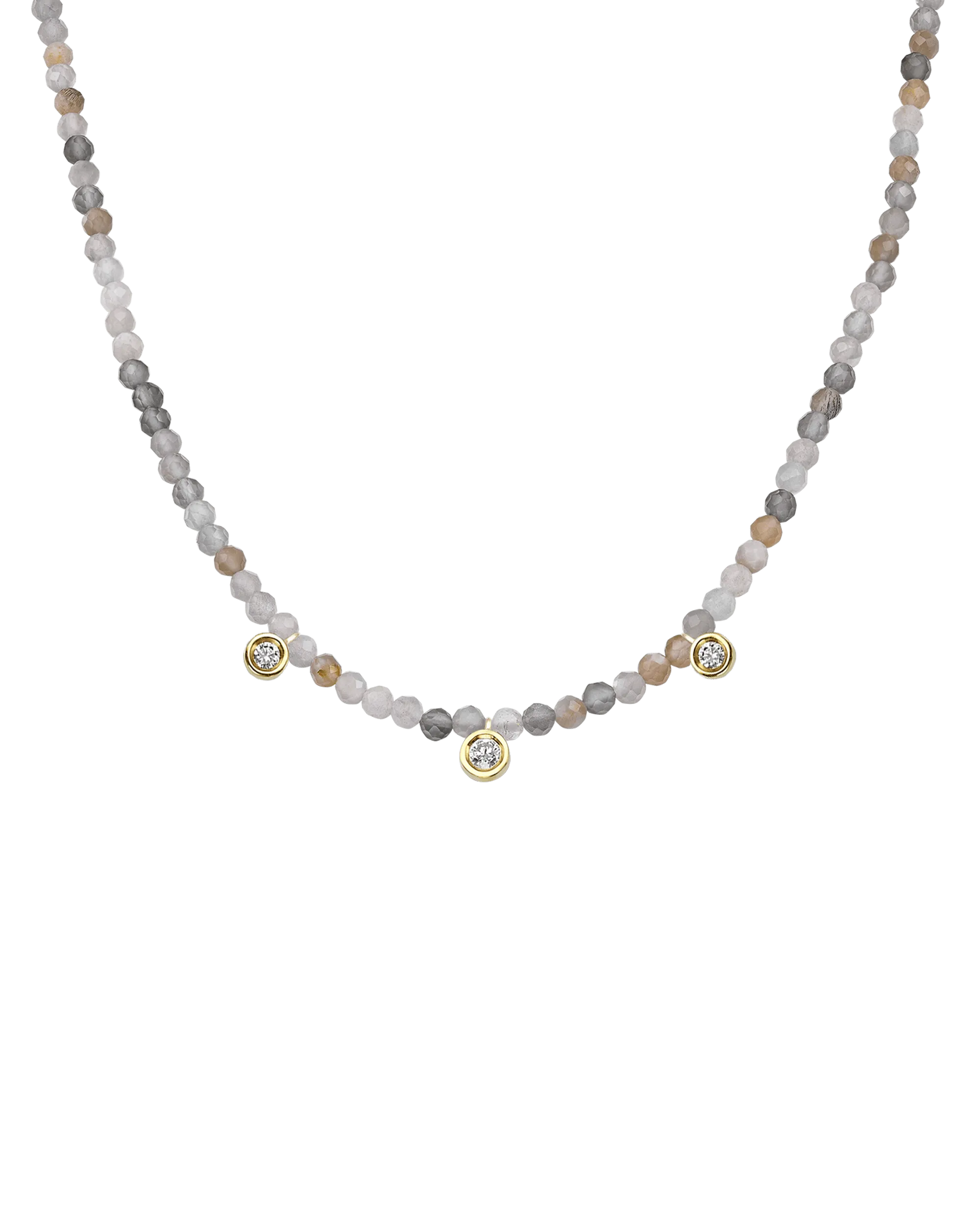 Emerald Gemstone & Three diamonds Necklace - 14K White Gold