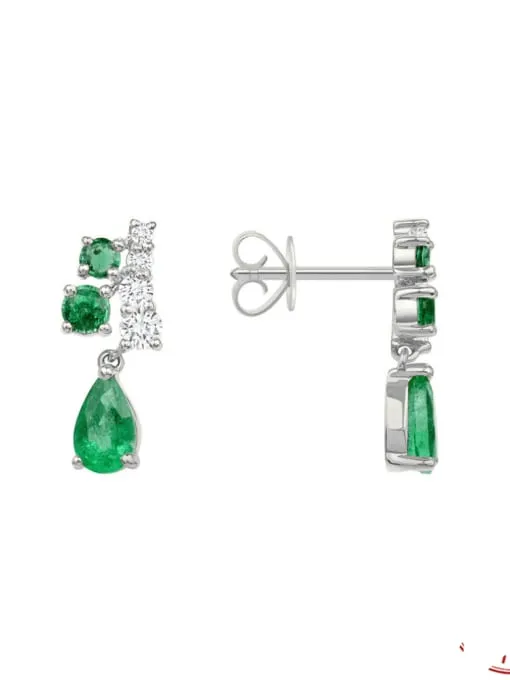 Emerald Green Statement Earrings, Zircon .925 Sterling Silver Drop Down Luxury Earrings