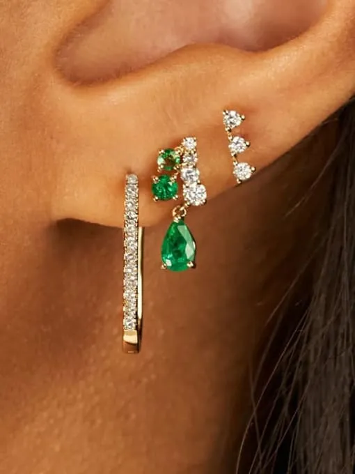 Emerald Green Statement Earrings, Zircon .925 Sterling Silver Drop Down Luxury Earrings