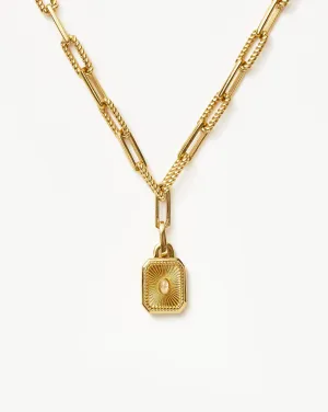 Engravable Square Locket Chain Necklace | 18k Gold Plated/Rainbow Moonstone