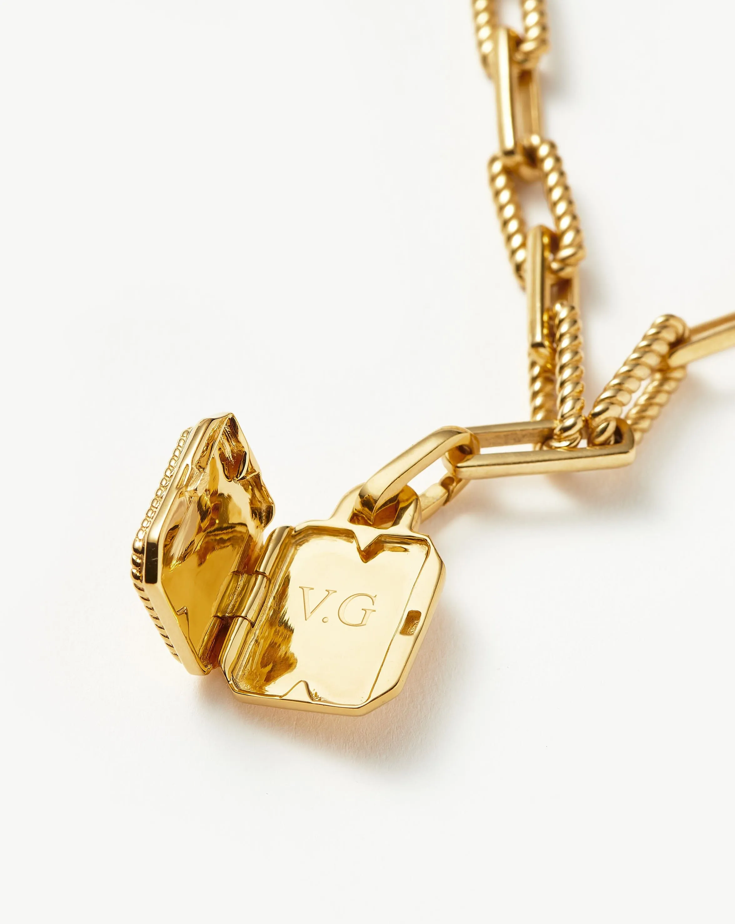 Engravable Square Locket Chain Necklace | 18k Gold Plated/Rainbow Moonstone