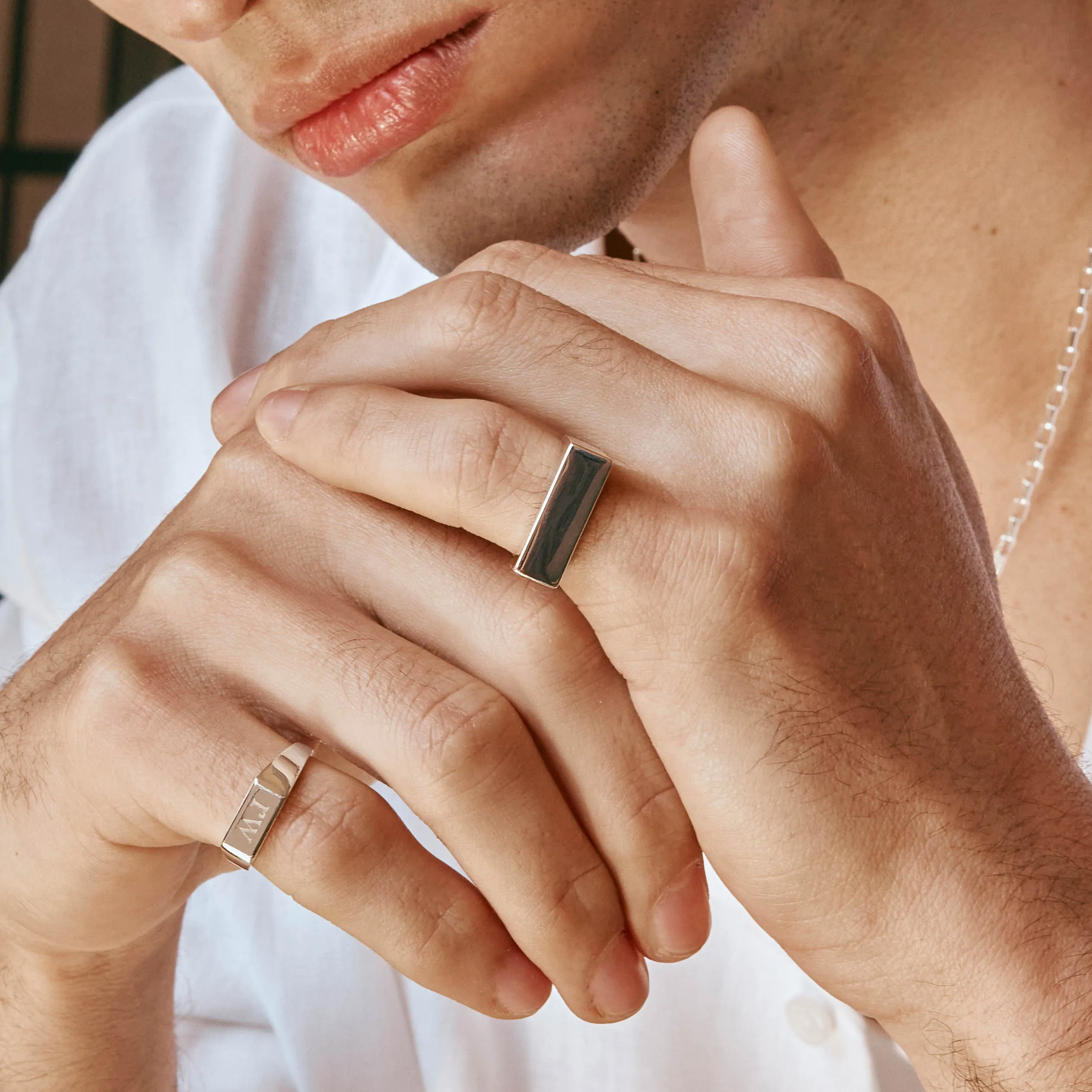 Engravable Square Unisex Signet Ring in Silver