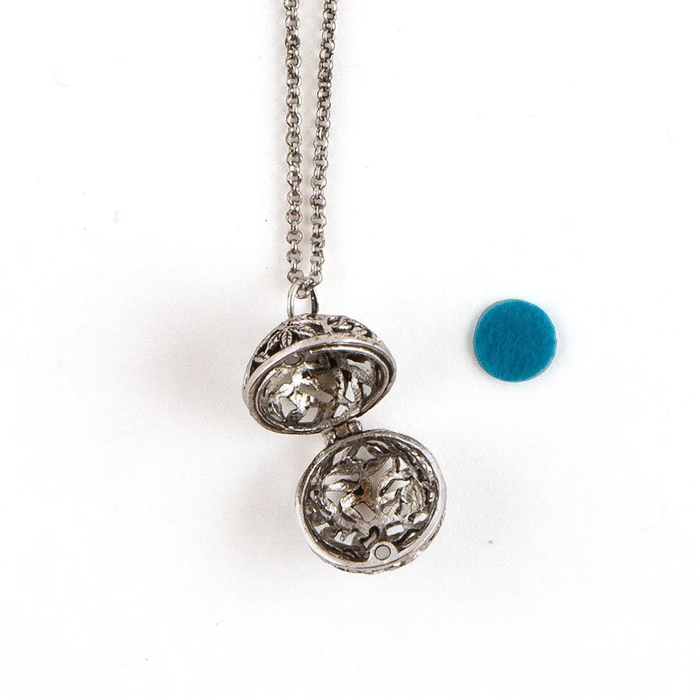 ESSENTIAL OIL DIFFUSER LOCKET NECKLACE - FILIGREE VINE ORB DESIGN