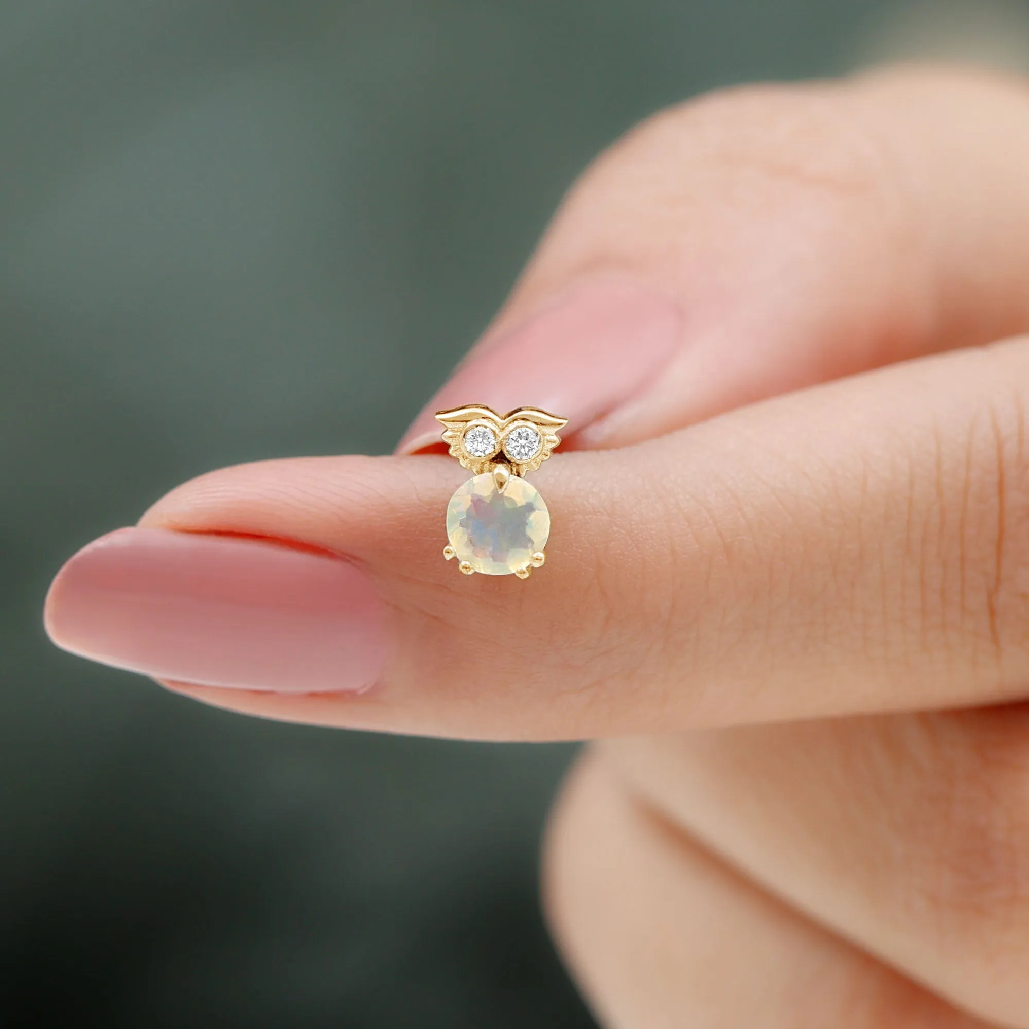 Ethiopian Opal and Diamond Owl Cartilage Earring in Gold