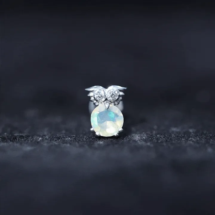 Ethiopian Opal and Diamond Owl Cartilage Earring in Gold