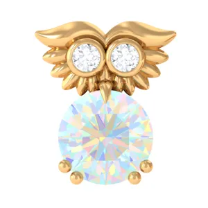 Ethiopian Opal and Diamond Owl Cartilage Earring in Gold