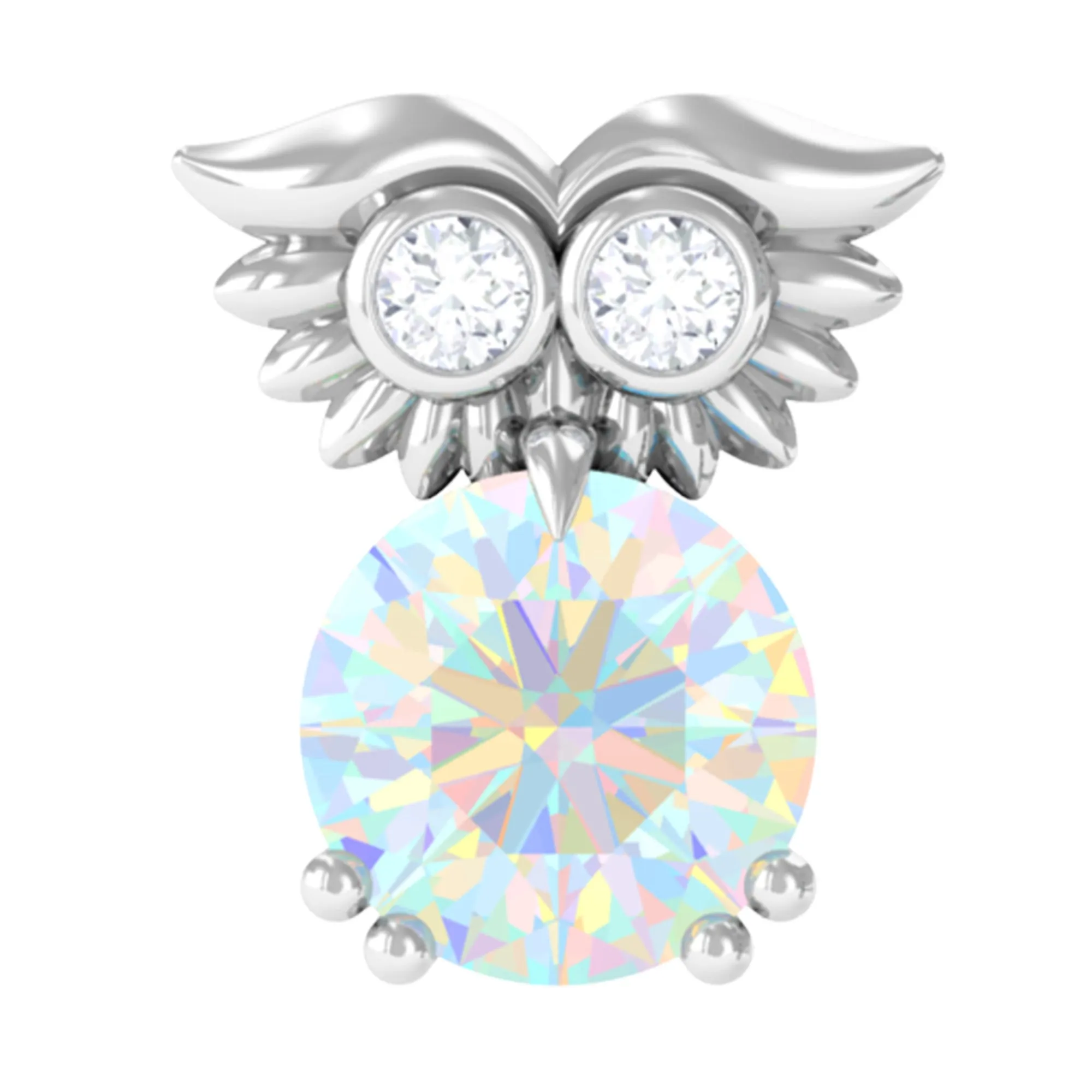 Ethiopian Opal and Diamond Owl Cartilage Earring in Gold