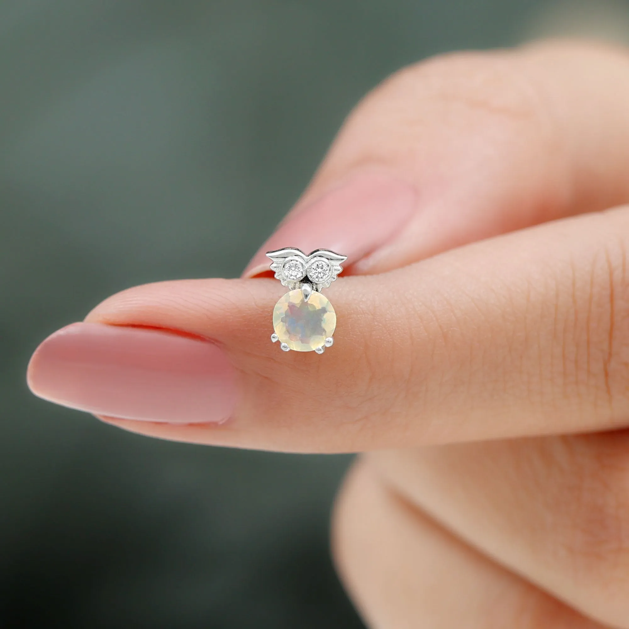 Ethiopian Opal and Diamond Owl Cartilage Earring in Gold