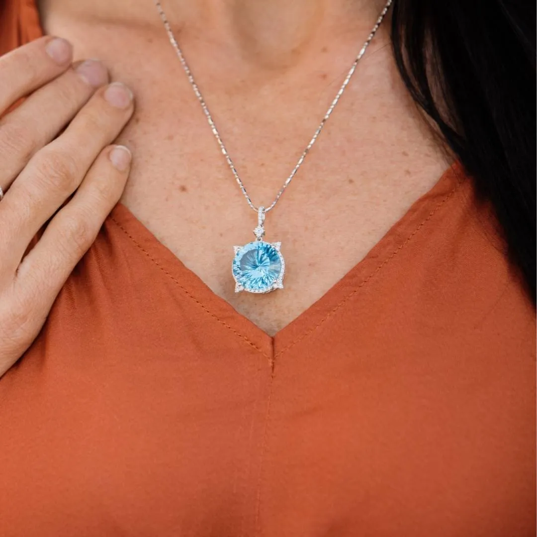Fancy Cut Blue Topaz & Diamond Pendant