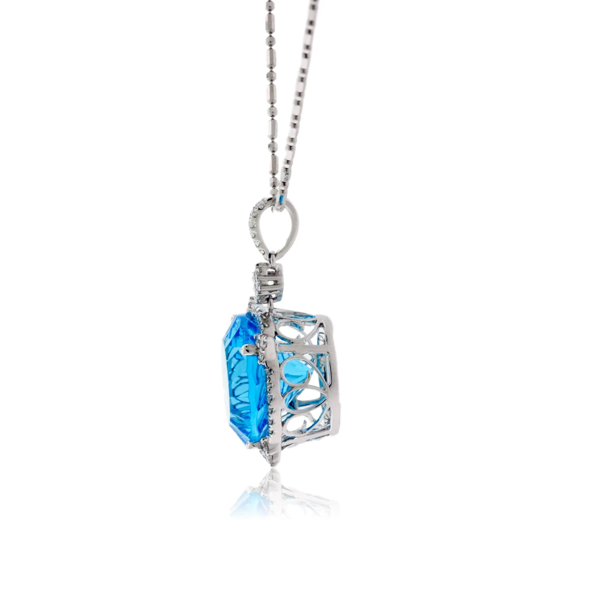 Fancy Cut Blue Topaz & Diamond Pendant