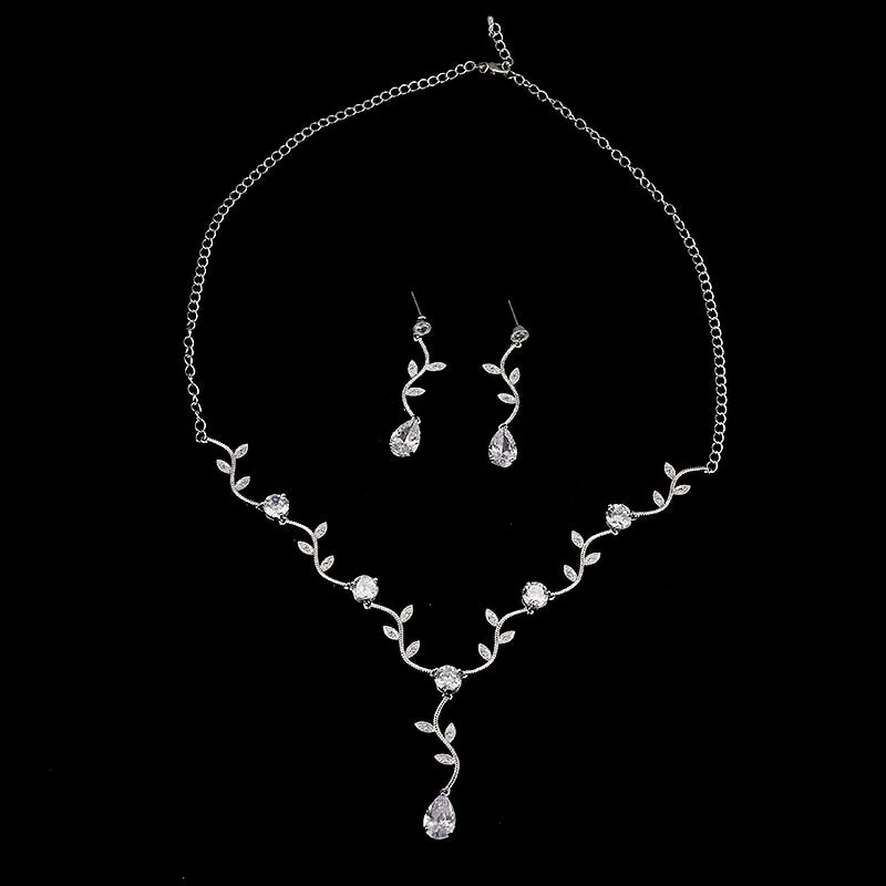 Fashion Jewelry Exquisite Olive leaf Jewelry Set for Her with Zircon in 925 Sterling Silver