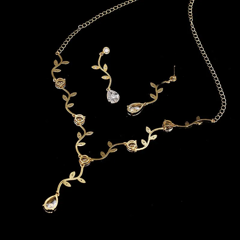 Fashion Jewelry Exquisite Olive leaf Jewelry Set for Her with Zircon in 925 Sterling Silver