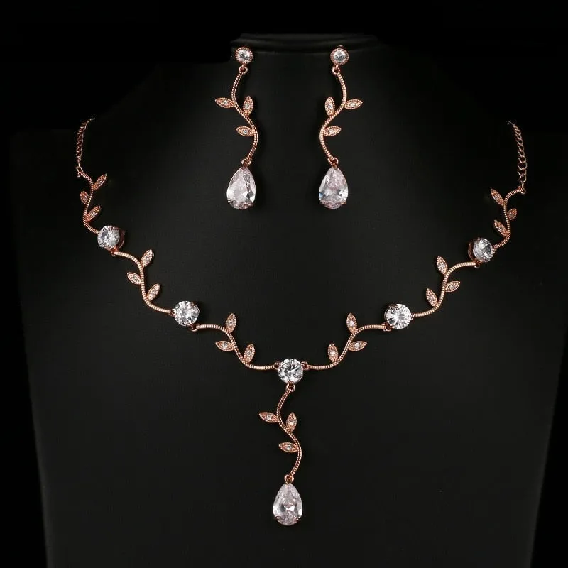 Fashion Jewelry Exquisite Olive leaf Jewelry Set for Her with Zircon in 925 Sterling Silver
