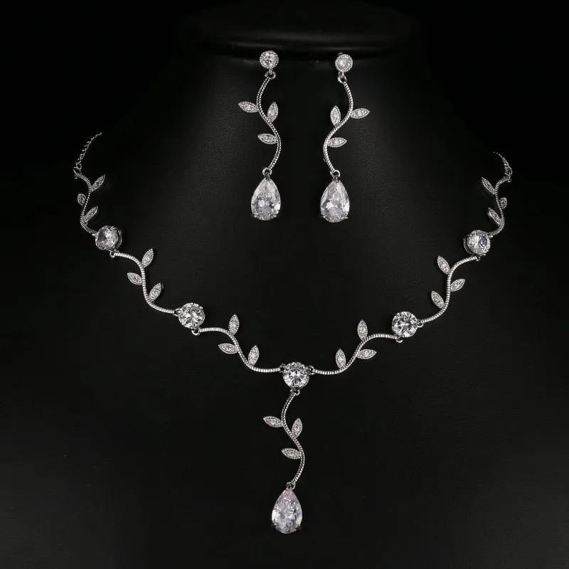 Fashion Jewelry Exquisite Olive leaf Jewelry Set for Her with Zircon in 925 Sterling Silver