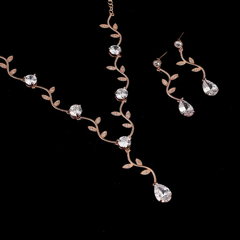 Fashion Jewelry Exquisite Olive leaf Jewelry Set for Her with Zircon in 925 Sterling Silver