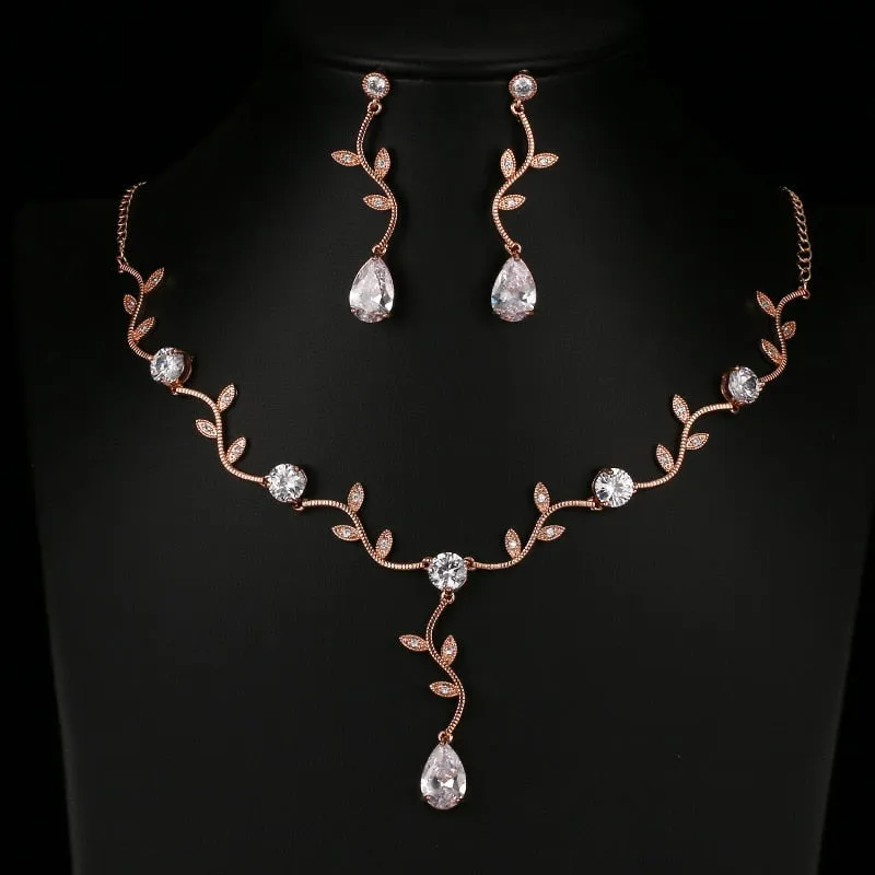 Fashion Jewelry Exquisite Olive leaf Jewelry Set for Her with Zircon in 925 Sterling Silver