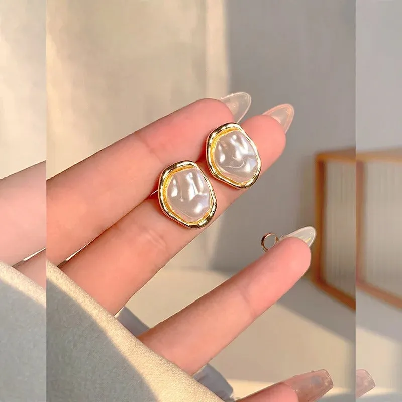 Fashionable Irregular Pearl Stud Earrings for Women