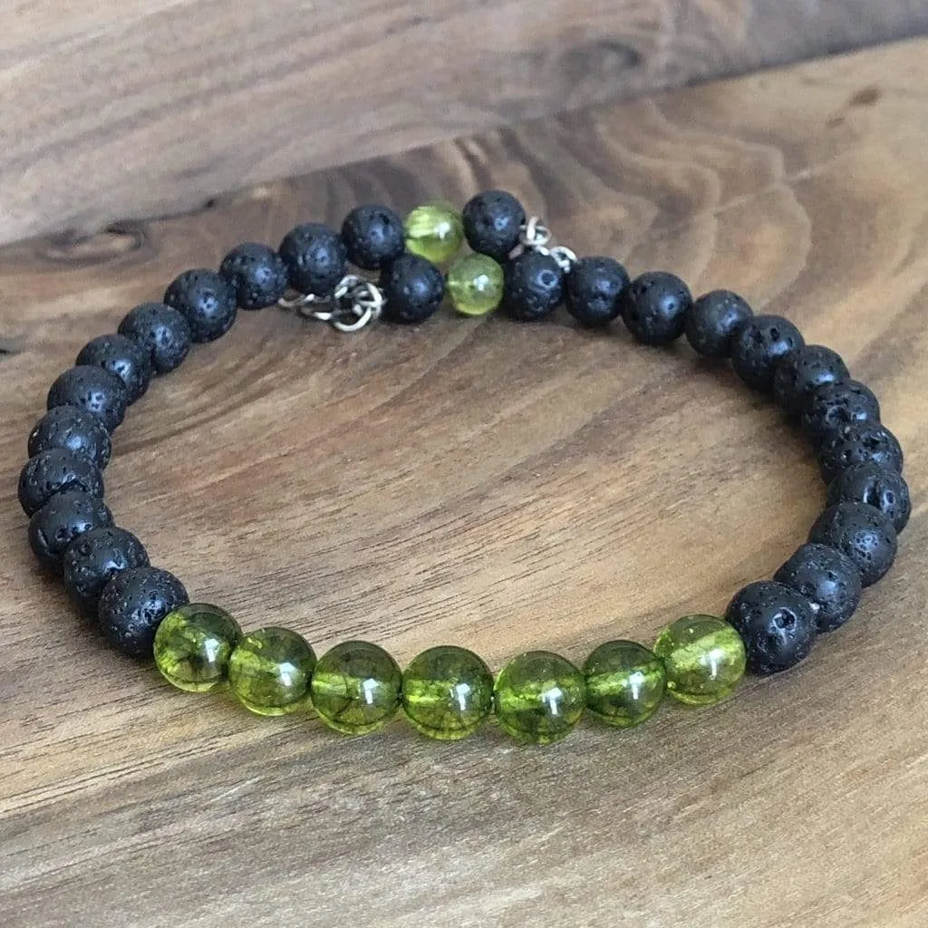Financial & Spiritual Abundance | Peridot and Lava Bead Essential Oil Bracelet