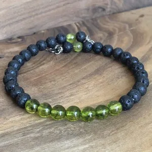 Financial & Spiritual Abundance | Peridot and Lava Bead Essential Oil Bracelet
