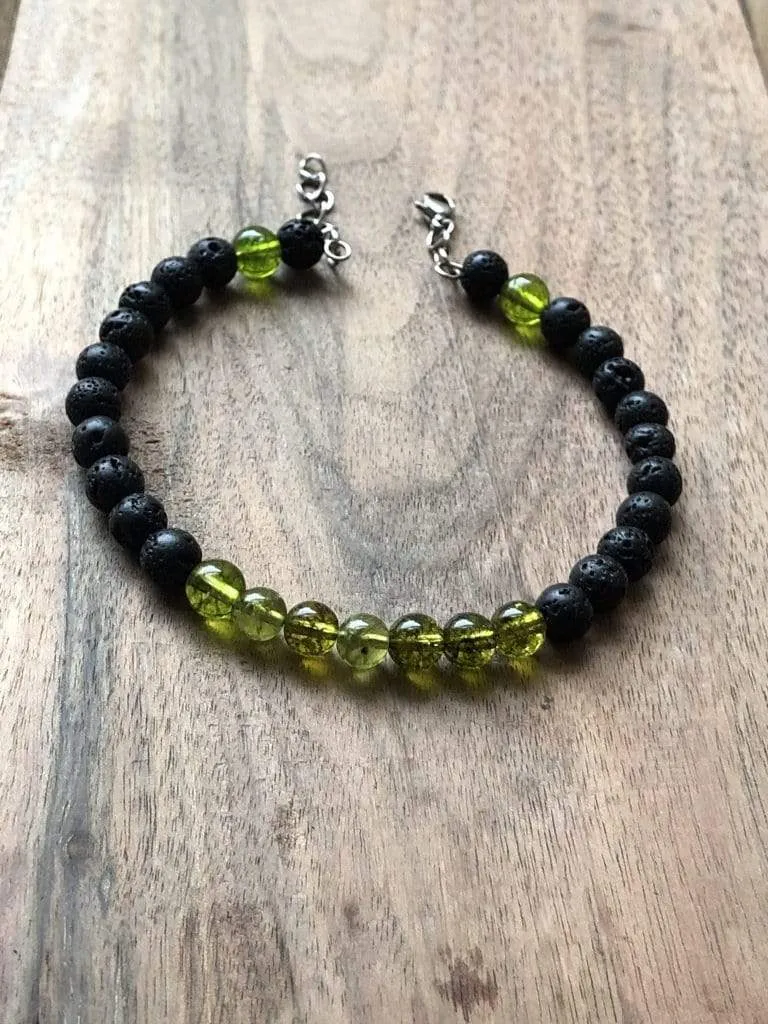 Financial & Spiritual Abundance | Peridot and Lava Bead Essential Oil Bracelet