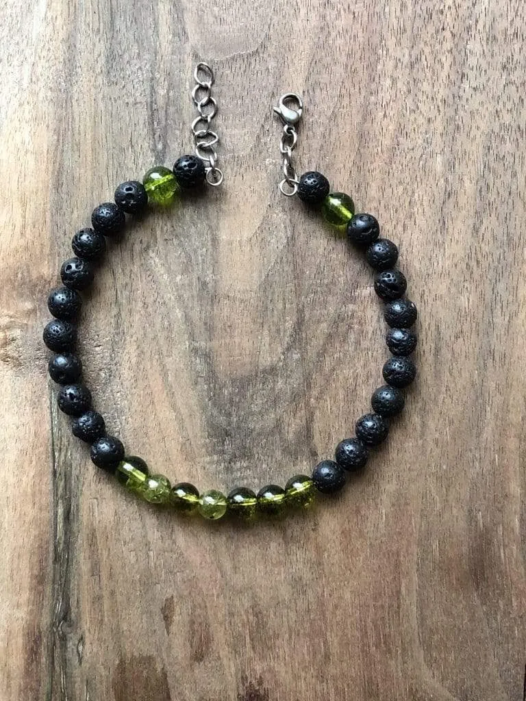 Financial & Spiritual Abundance | Peridot and Lava Bead Essential Oil Bracelet