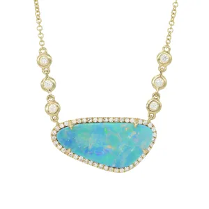 Fire Boulder Opal Necklace With In-Line Diamonds - Large