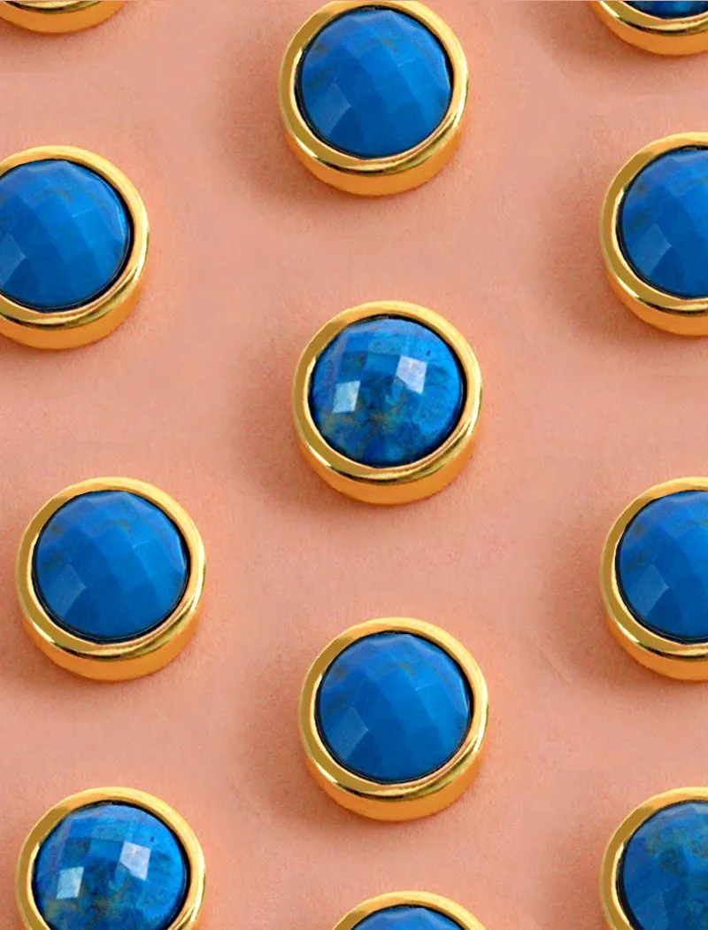 FIRE Turquoise Round Gemstone 24K Gold Studs