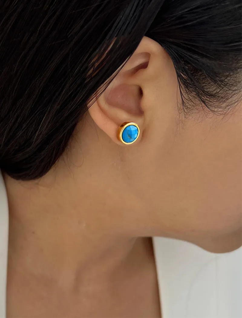 FIRE Turquoise Round Gemstone 24K Gold Studs