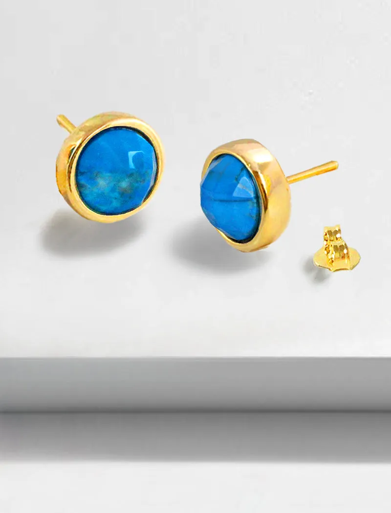 FIRE Turquoise Round Gemstone 24K Gold Studs