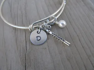 Flute Charm Bracelet -Adjustable Bangle Bracelet with an Initial Charm and Accent Bead of your choice