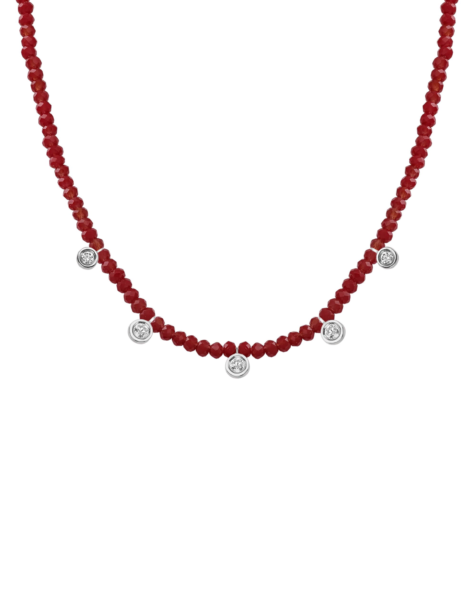 Garnet Gemstone & Five diamonds Necklace - 14K Rose Gold