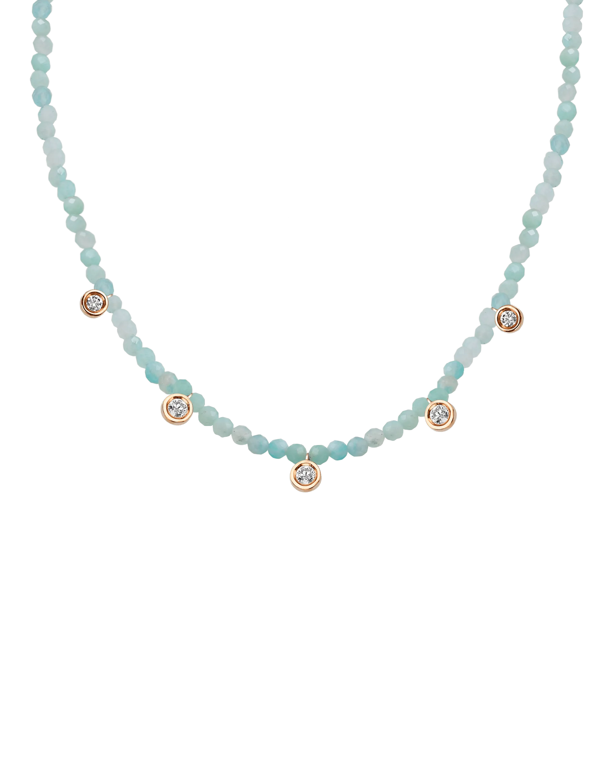 Garnet Gemstone & Five diamonds Necklace - 14K Rose Gold