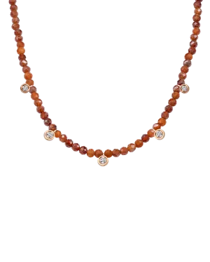 Garnet Gemstone & Five diamonds Necklace - 14K Rose Gold