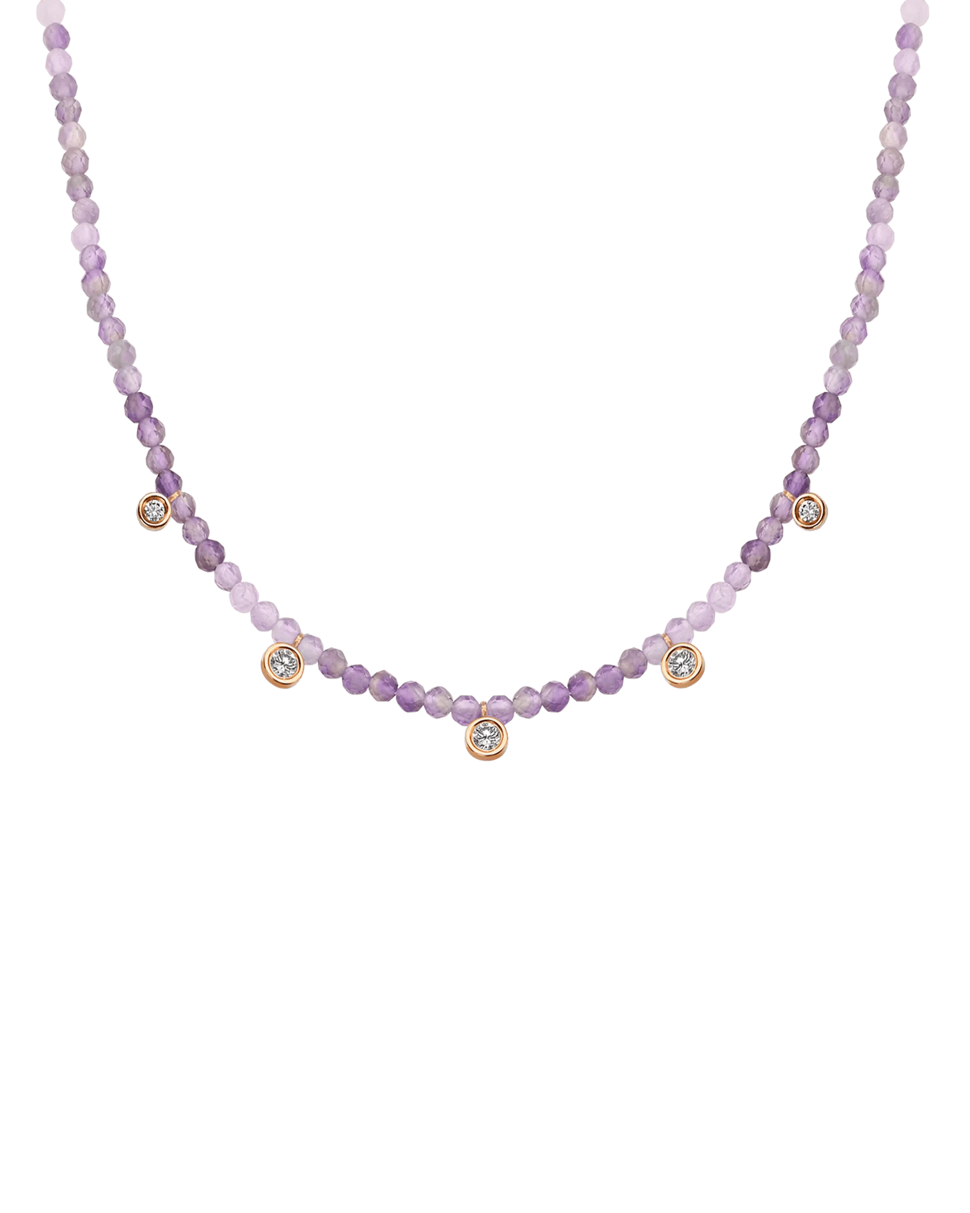 Garnet Gemstone & Five diamonds Necklace - 14K Rose Gold
