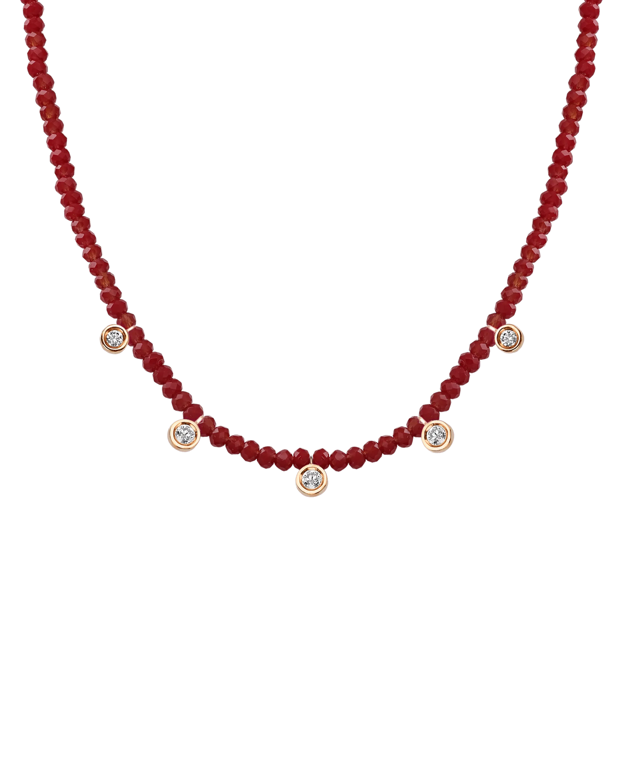 Garnet Gemstone & Five diamonds Necklace - 14K Rose Gold