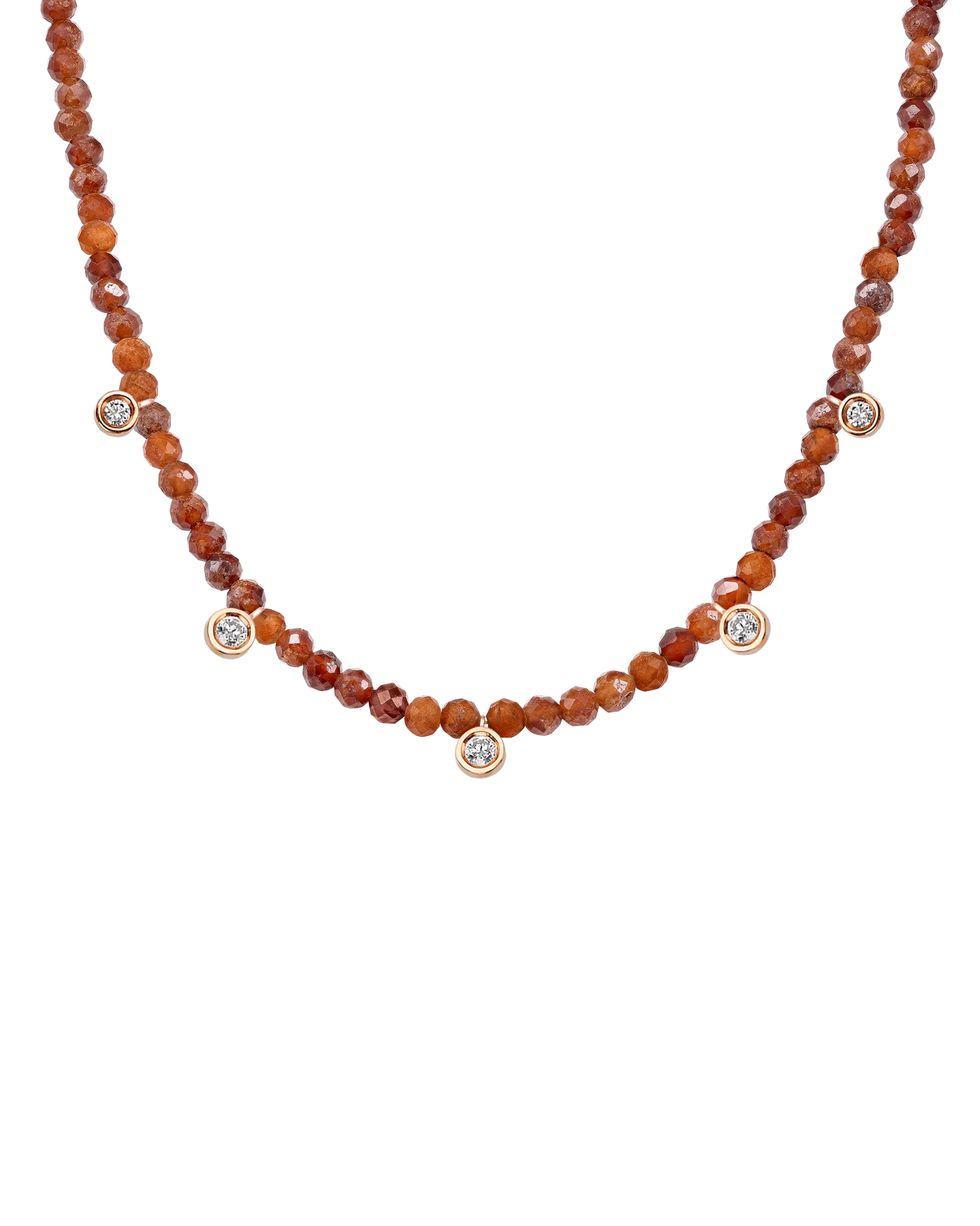 Garnet Gemstone & Five diamonds Necklace - 14K Rose Gold