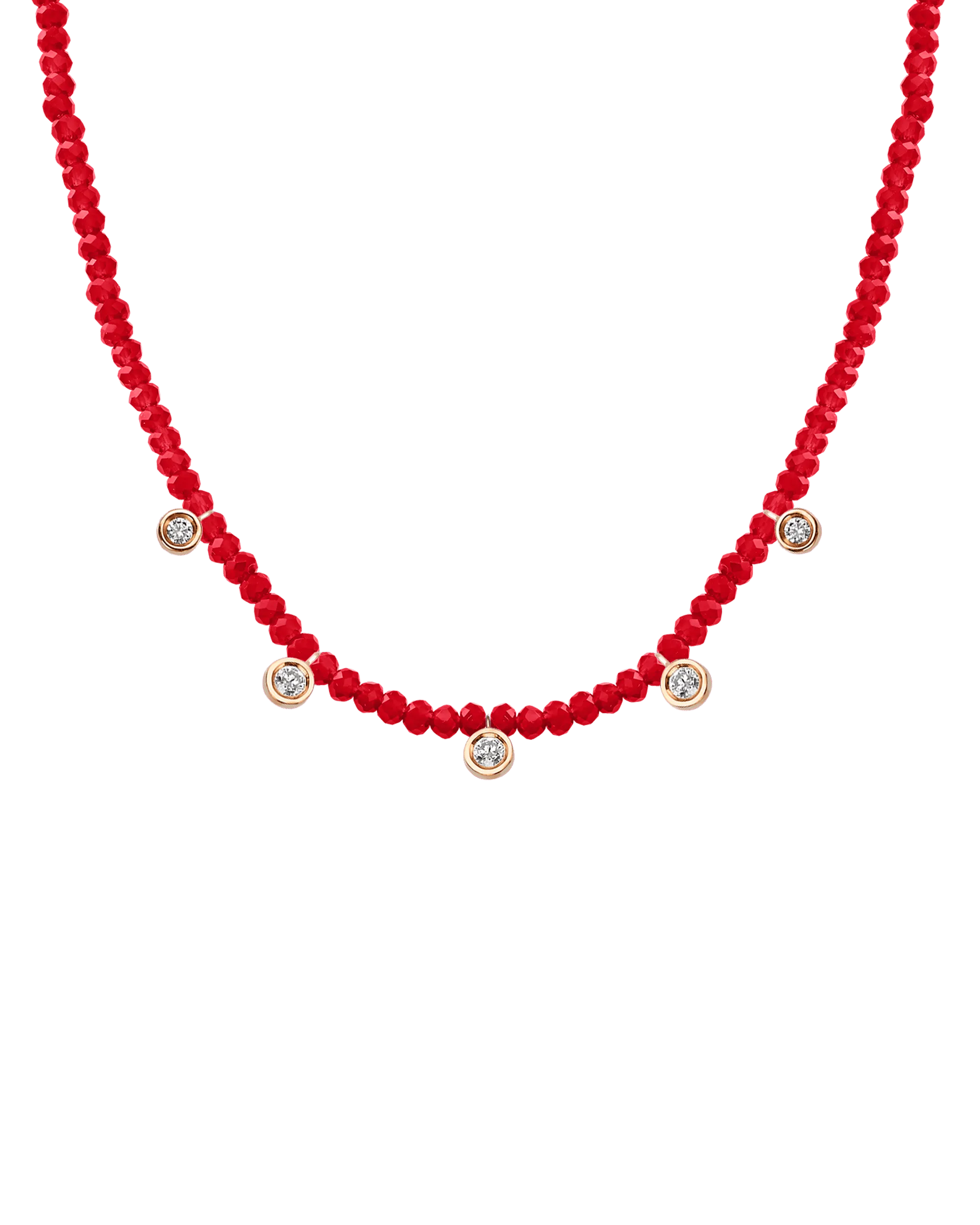 Garnet Gemstone & Five diamonds Necklace - 14K Rose Gold