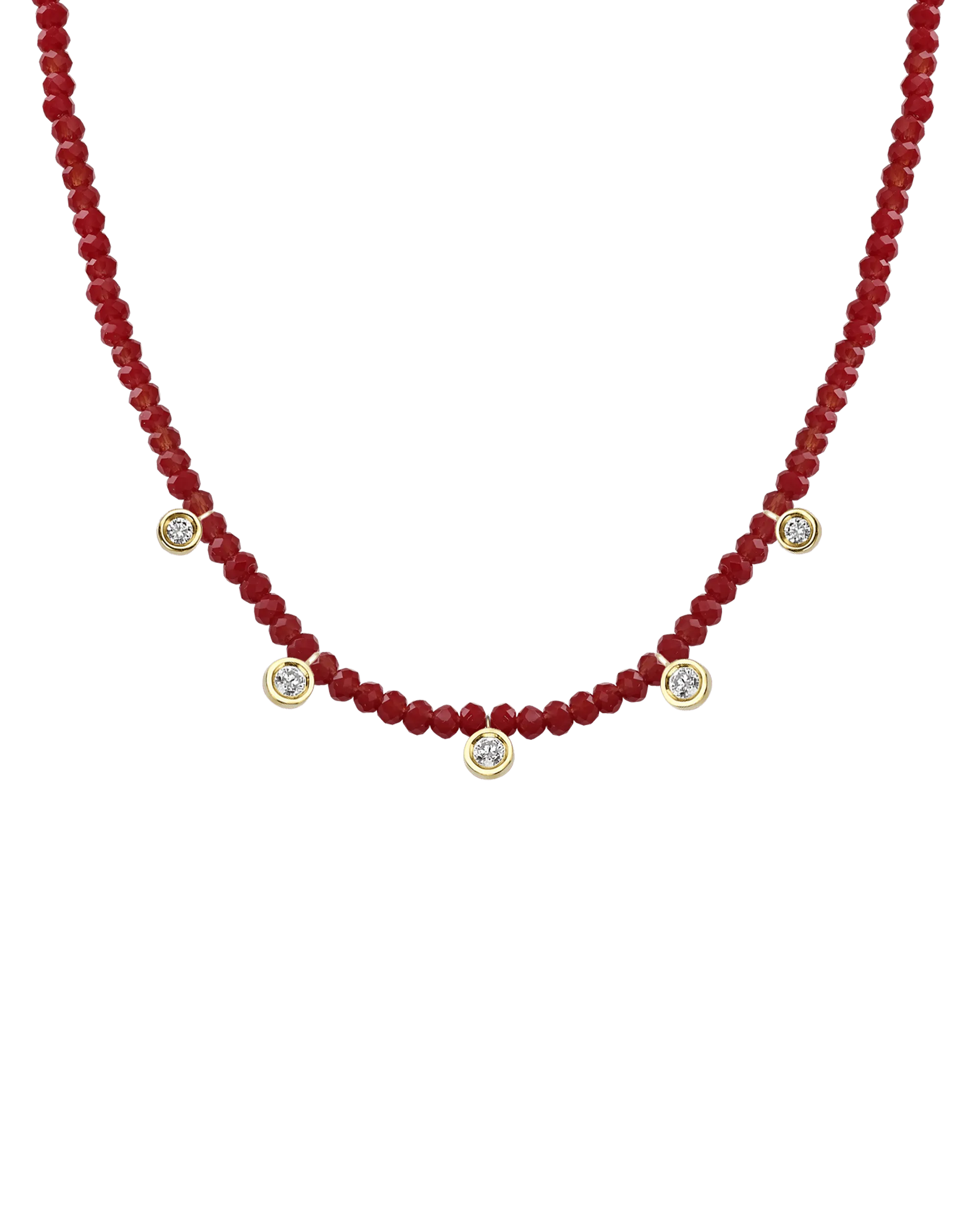 Garnet Gemstone & Five diamonds Necklace - 14K Rose Gold