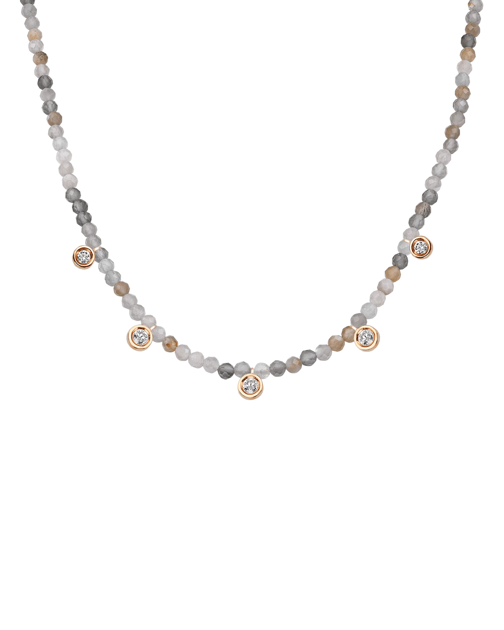 Garnet Gemstone & Five diamonds Necklace - 14K Rose Gold
